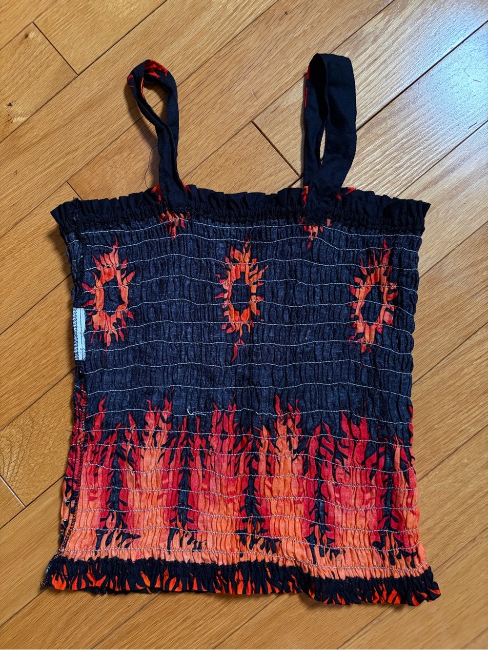 Vintage 90s Cyber Grunge Y2K Hot Rod All-Over Sunburst Flame Print Strappy Cami - Picture 4 of 4